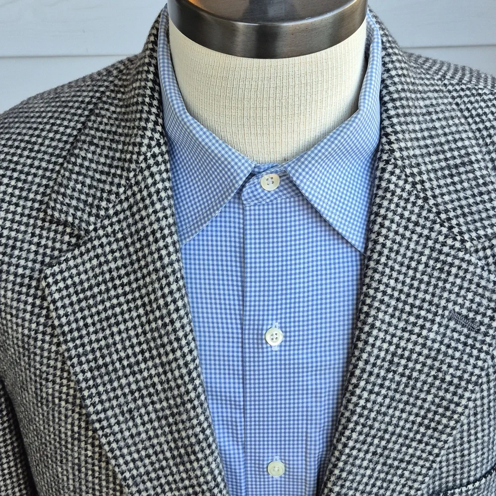 BROOKS BROTHERS Beige Black Houndstooth Weave CAMEL HAIR Sz 44 L Sport‎ Coat VTG